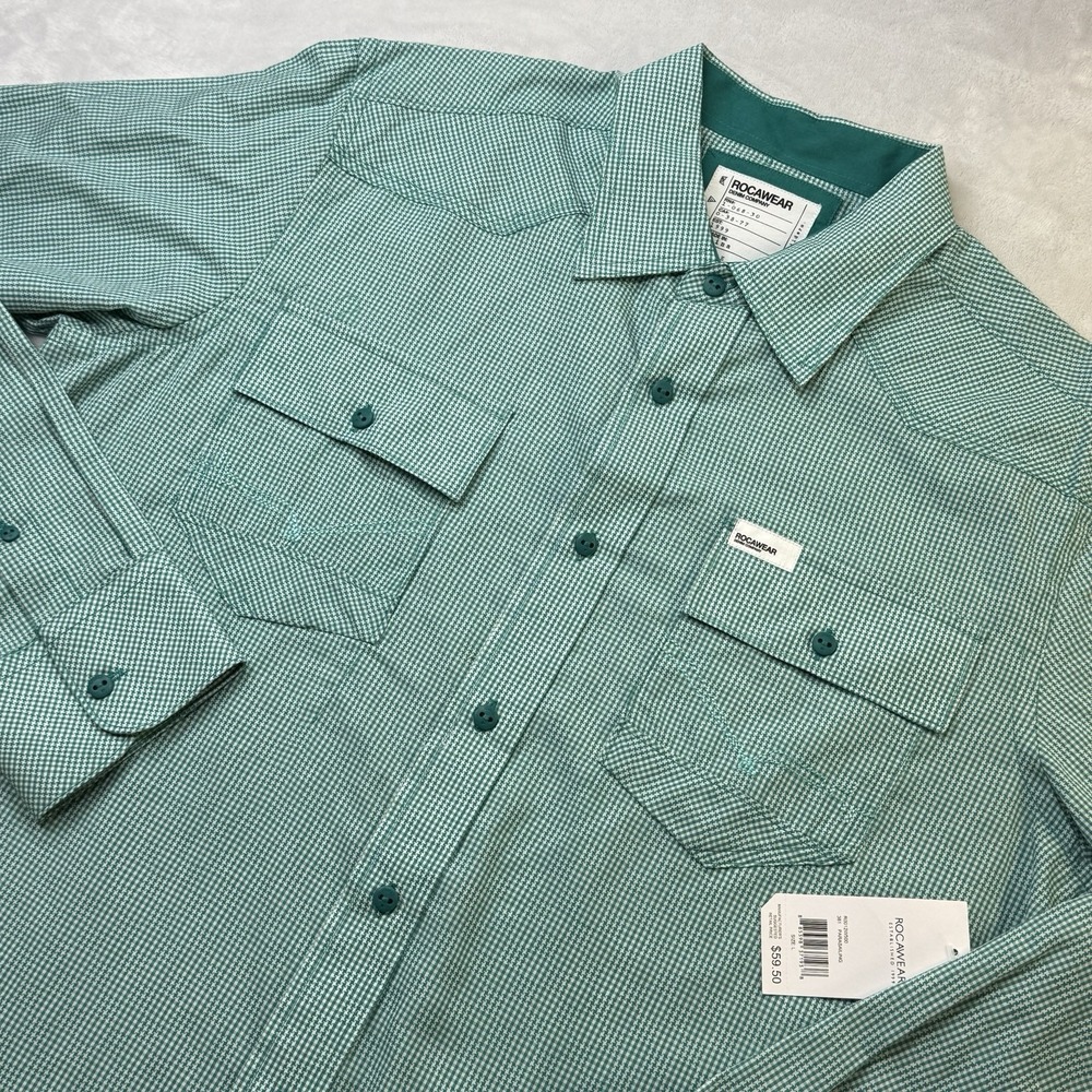 Rocawear Shirt Mens Large NWT Green Check Button Up Long Sleeve‎